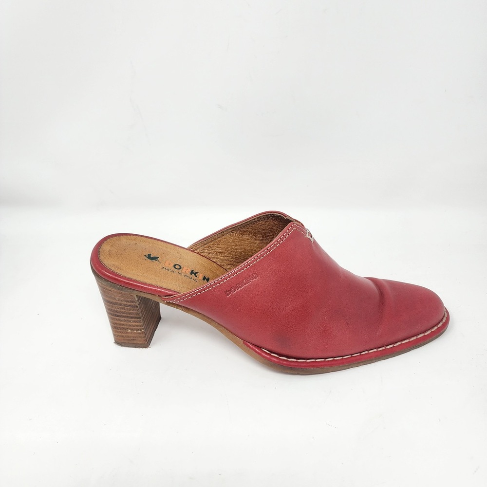 Dorking Red Leather Slip On Mules Women's EU 39 USA 8-8.5 Spain